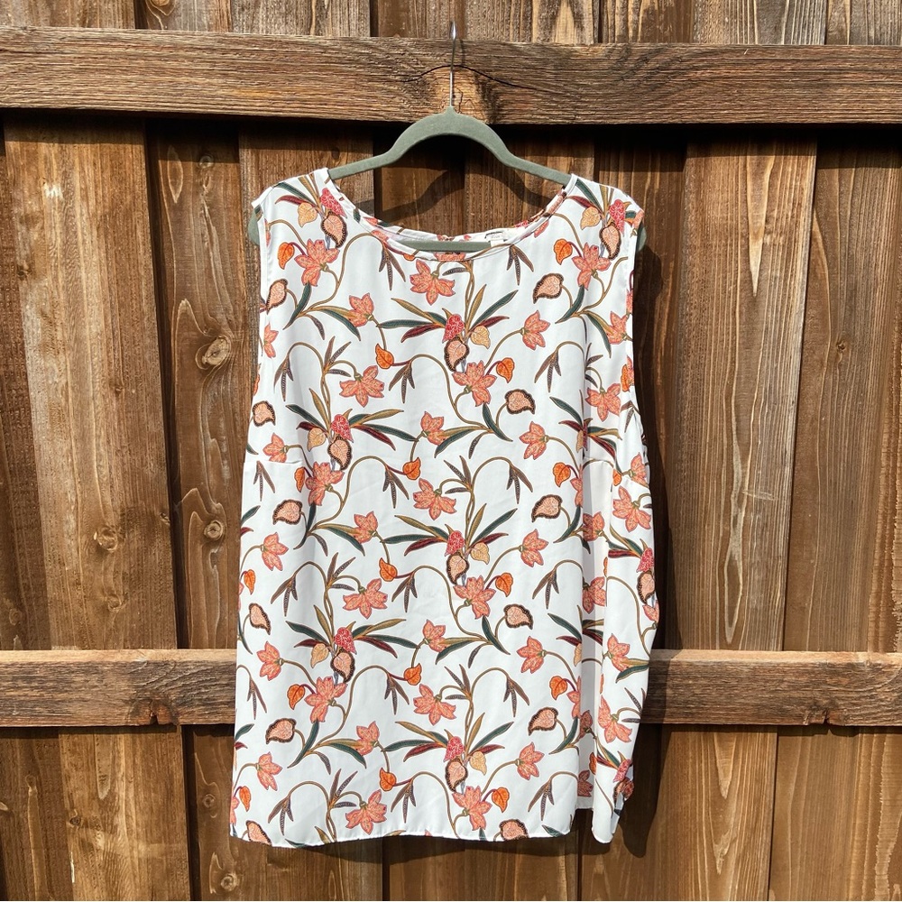 Loft Plus White Orange Floral Sleeveless Blouse